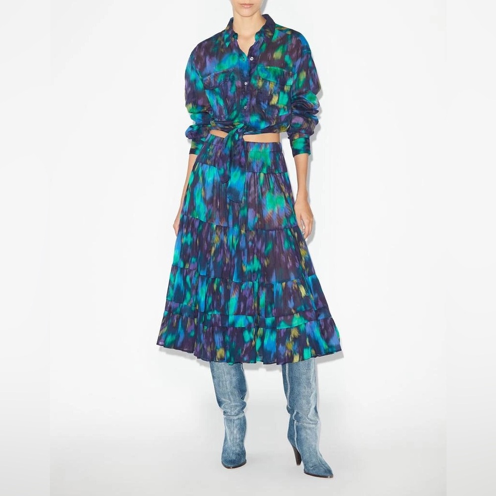 Isabel MARANT ETOILE Elfa Printed Midi Skirt size 36 blue/green print sz small